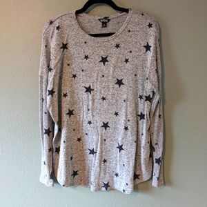 Buffalo by David Bitton Gray Star Print Long Sleeve Sweater Top Size M